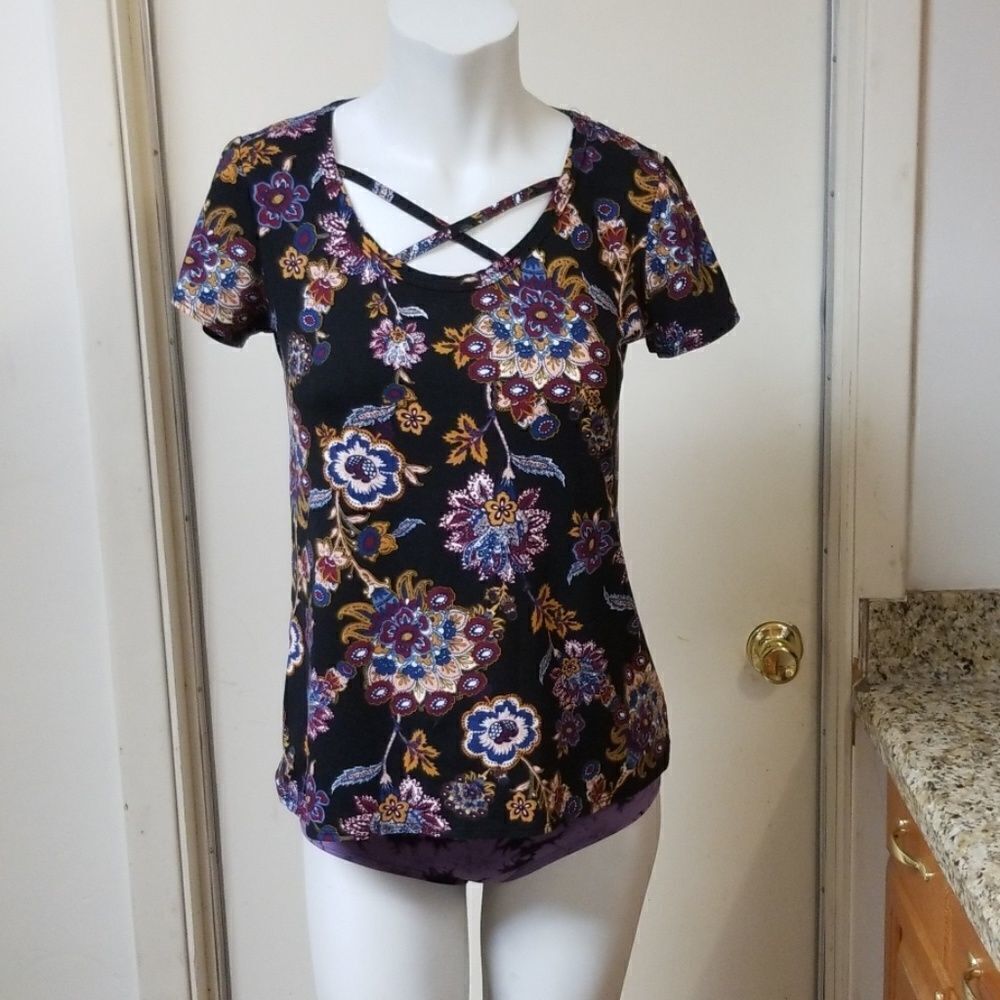 PINC Black Floral Print Soft Tee